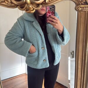 Wilfred blue fuzzy jacket coat